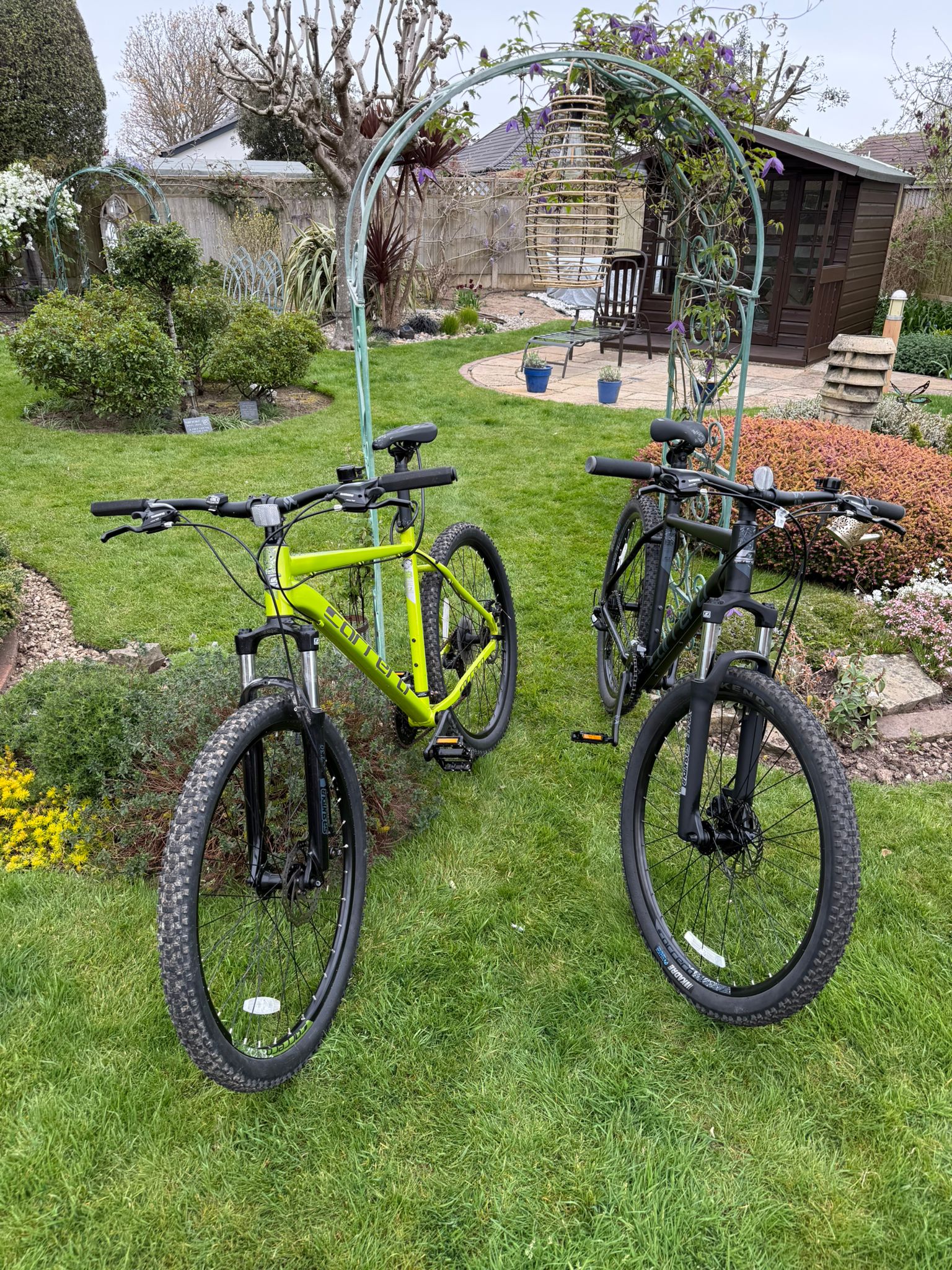 Bikes set in the Zen Garden lawn.